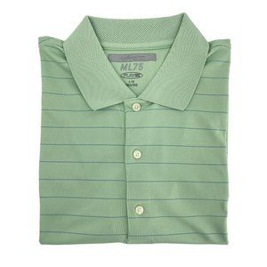 Greg Norman Play Dry ML75 Mens Large Polo Golf Shirt Green w/ Blue Stripe